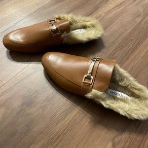 Steve Madden Khloe Cognac LE Mules with Faux Fur